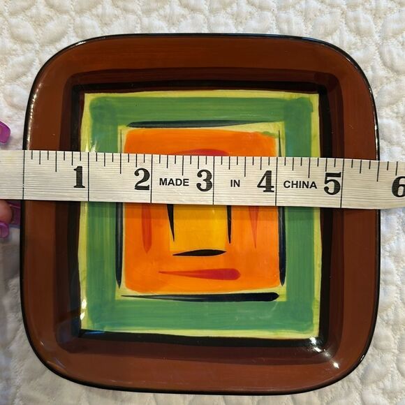 GAIL Pittman Brio Pattern Southern Living At Home 5 5/8” Square Appetizer Plate - Picture 3 of 4